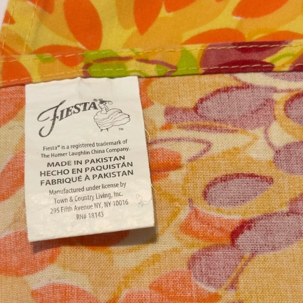 Fiesta Floral Cloth Napkins Set of 6 Yellow Orange Red Green Sunburst 18x18 Sq